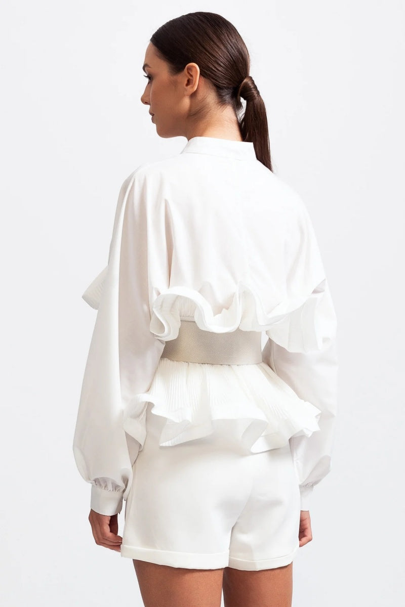 Ruffled Belted Shirt Top