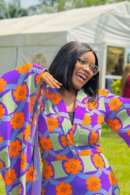 Vibrant Ankara Bell-Sleeve Fitted Maxi Dress