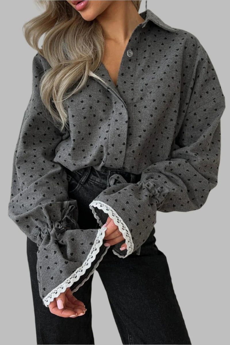 Love Lace Patchwork Ruffled Lapel Shirt