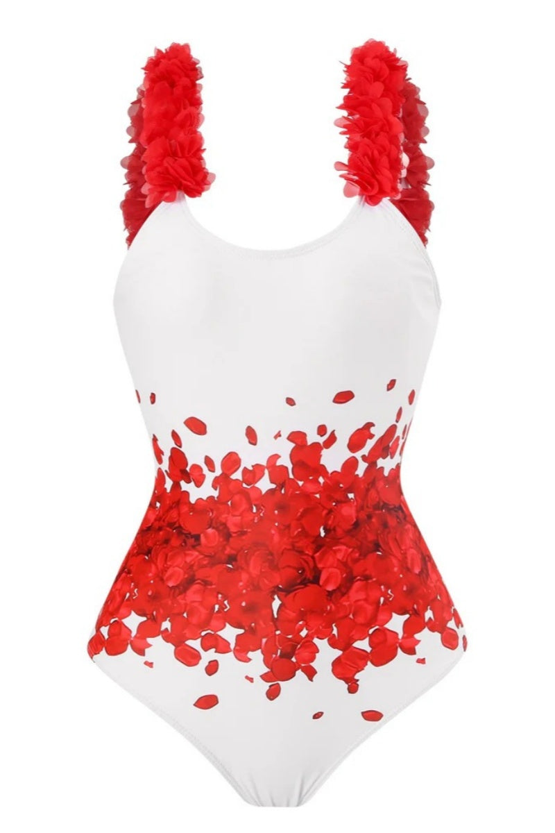 Red Floral Halter Swimsuit Set