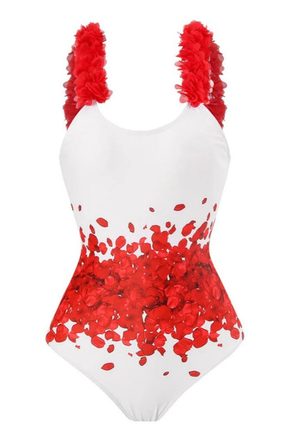 Red Floral Halter Swimsuit Set