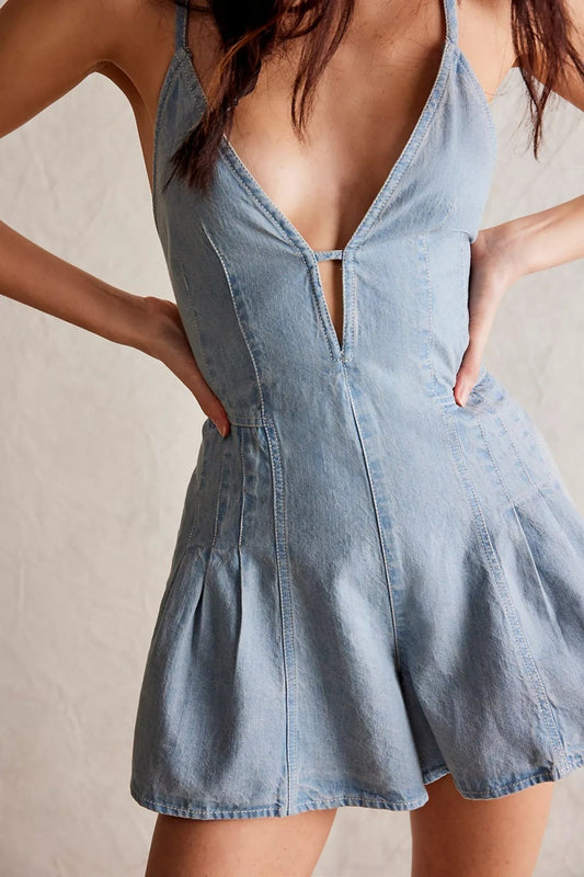 Sexy Backless Denim Romper