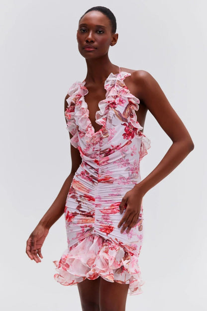 Floral Haze Stretch Tulle Sleeveless Mini Dress