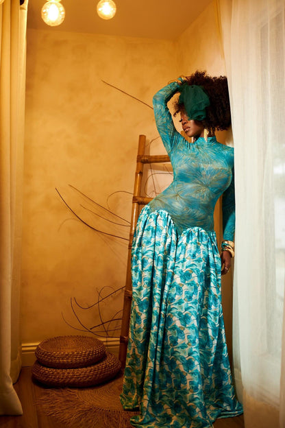 Sapphire Bloom Mesh Maxi Dress