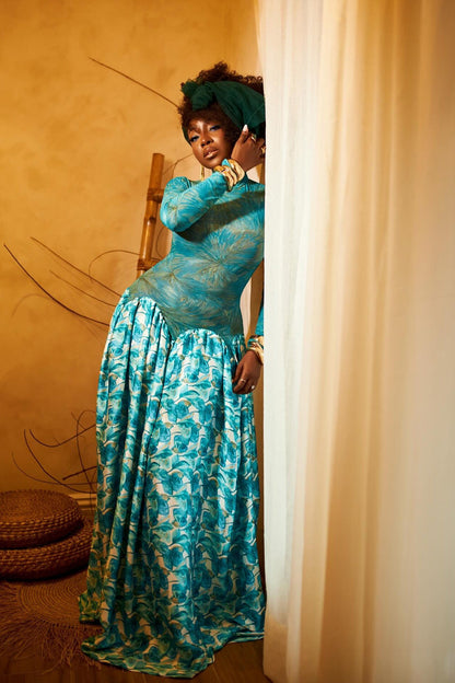 Sapphire Bloom Mesh Maxi Dress