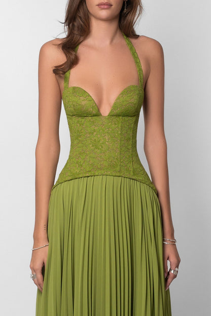 Matcha Green Halter Neck Formal Maxi Dress
