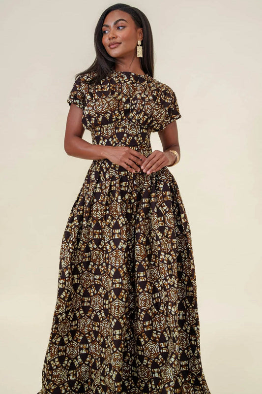 Boho Vortex Flare Maxi Dress