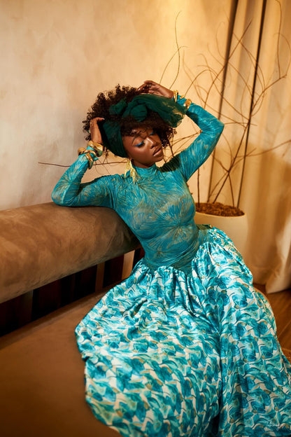 Sapphire Bloom Mesh Maxi Dress