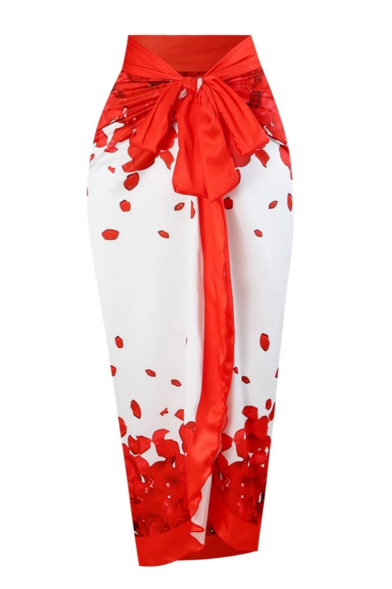 Red Floral Halter Swimsuit Set