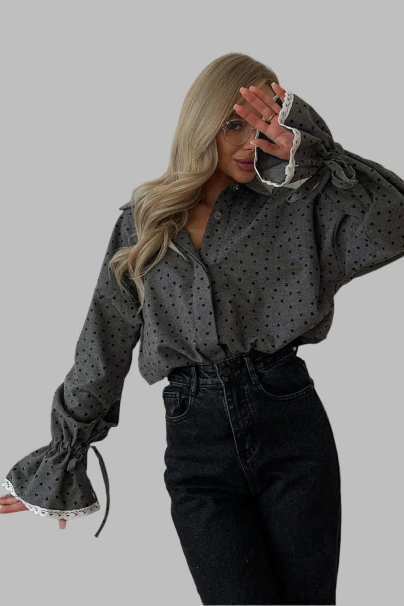 Love Lace Patchwork Ruffled Lapel Shirt