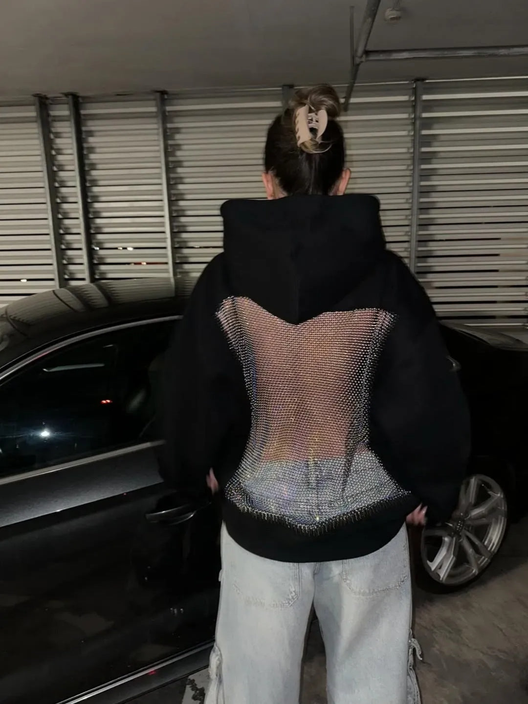 Backless Sheer Mesh Hoodie