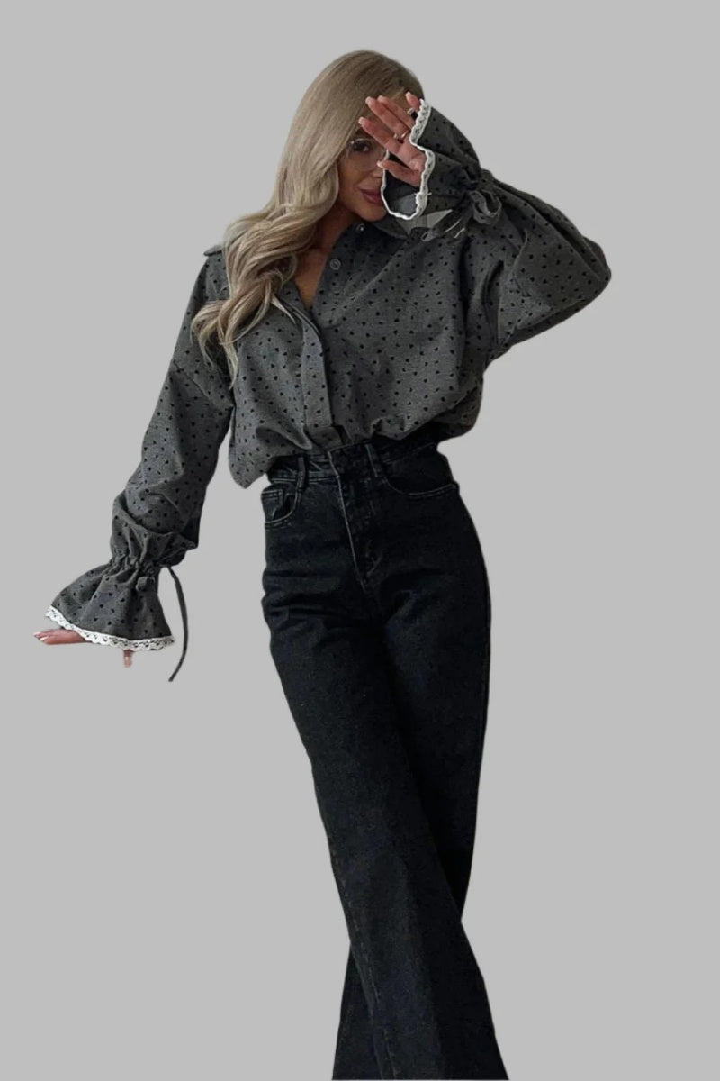 Love Lace Patchwork Ruffled Lapel Shirt