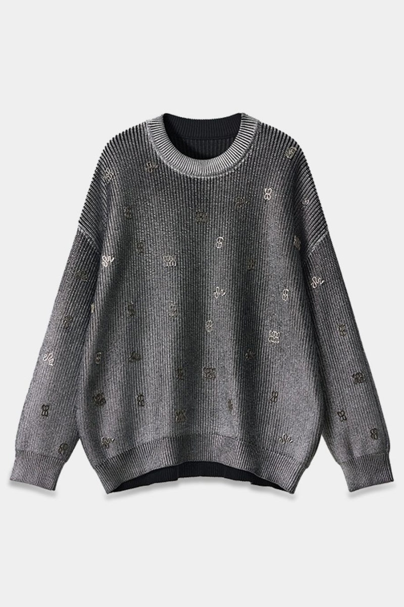 Metal Embellished Long-sleeved Autumn And Winter Sweater