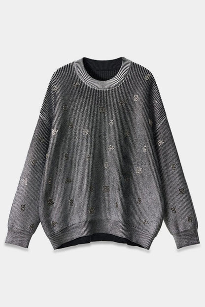 Metal Embellished Long-sleeved Autumn And Winter Sweater