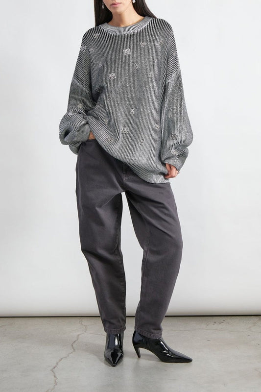 Metal Embellished Long-sleeved Autumn And Winter Sweater