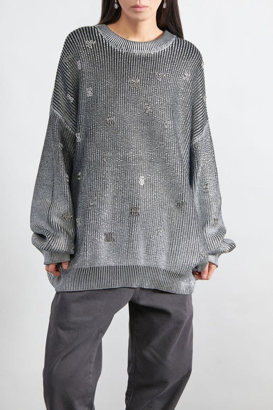 Metal Embellished Long-sleeved Autumn And Winter Sweater