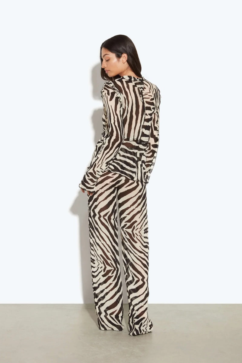 Striped Print Lace-Up Long-Sleeved Shirt And Pants Set