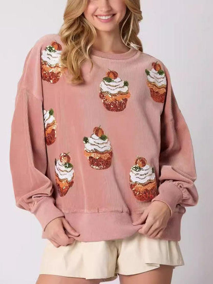 Christmas Cake Sequined Pullover Sweatshirt
