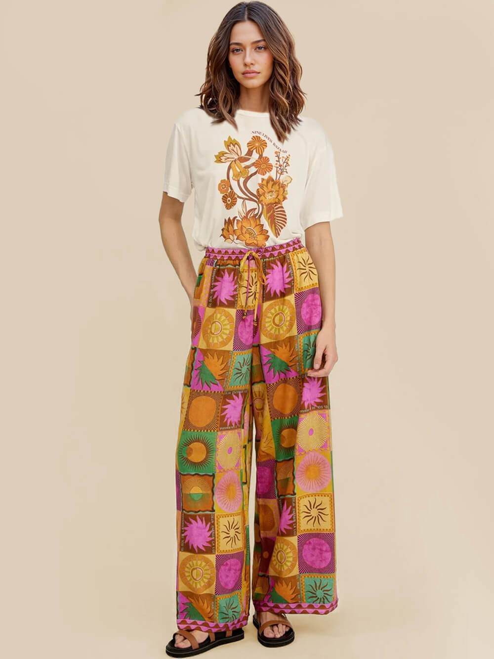 Unique Sun Pattern Print Loose Shirt