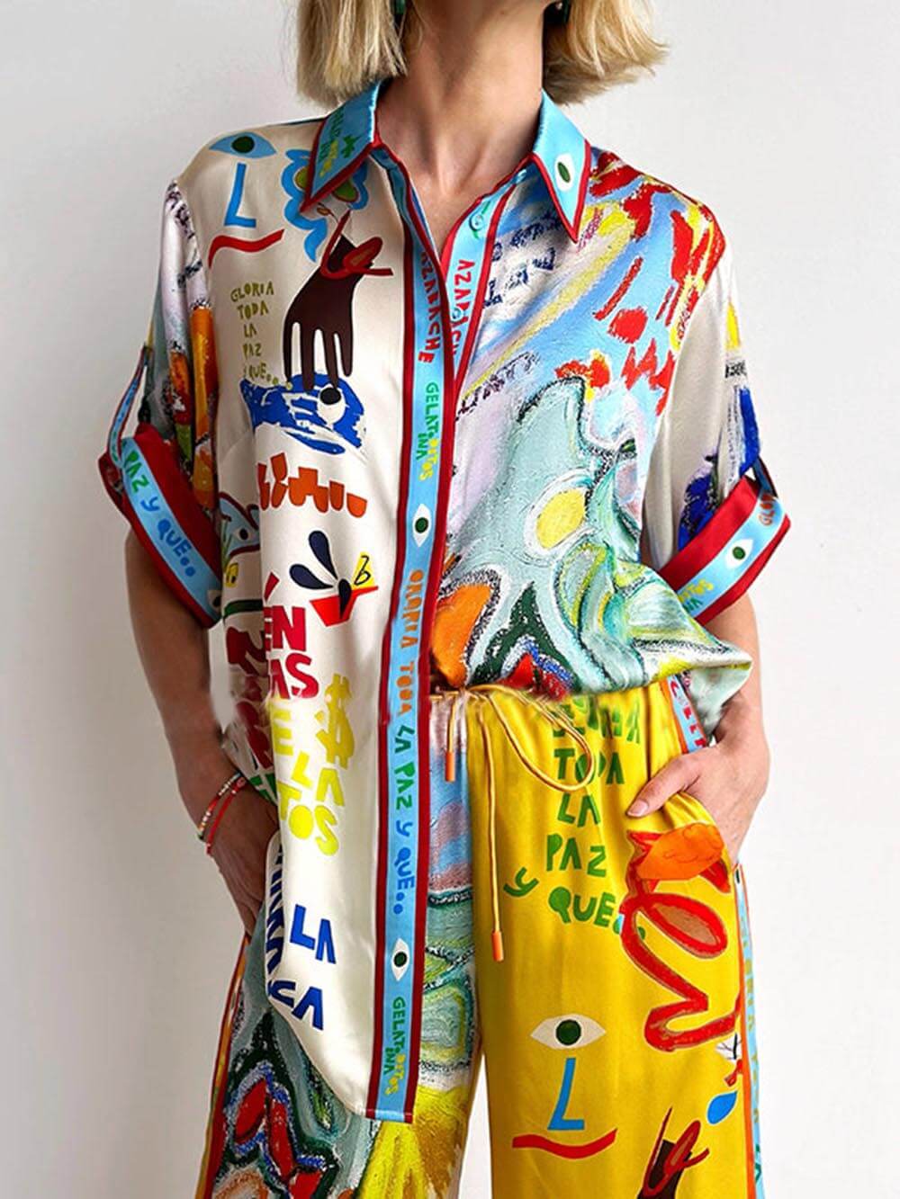 Unique Print Short-Sleeved Loose Shirt