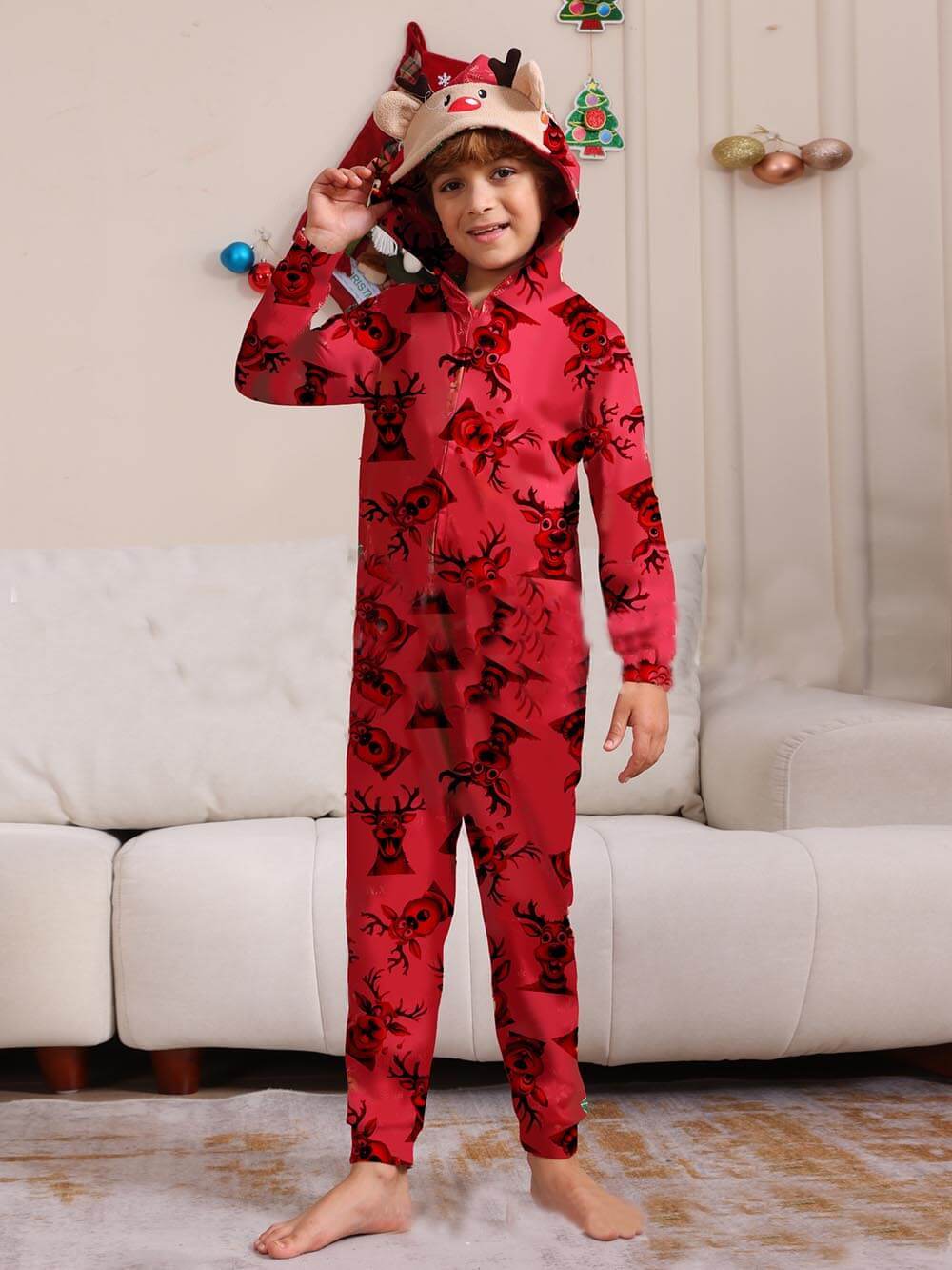 Christmas Elk Print Family One-Piece Pajamas