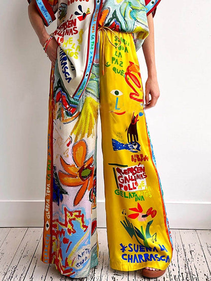 Unique Print Short-Sleeved Loose Shirt