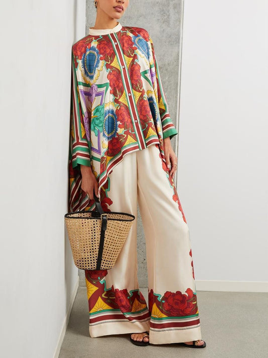 Exquisite Floral Print Single-breasted Ultra-loose Shirt