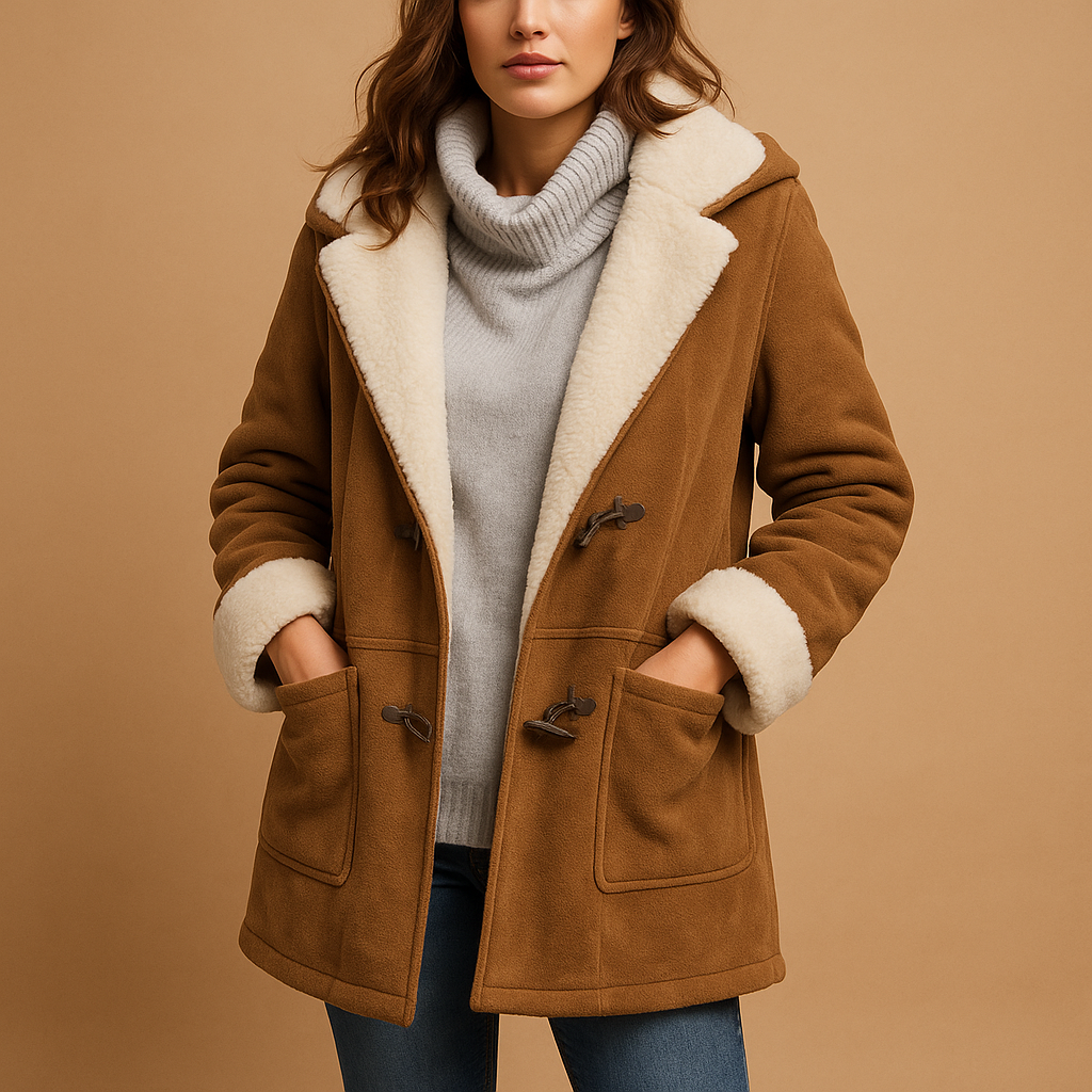 Faux Shearling Hooded Coat | Toggle Closure | Soft Suede Finish