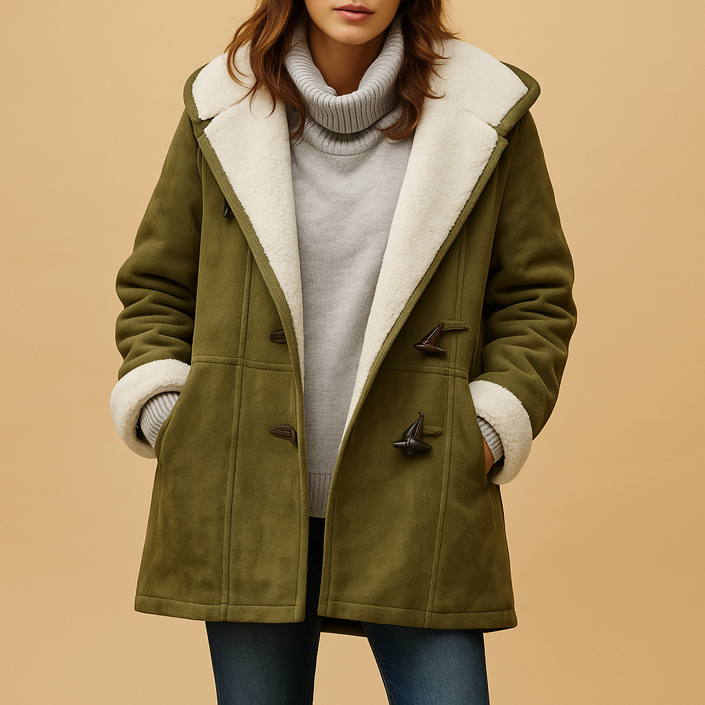 Faux Shearling Hooded Coat | Toggle Closure | Soft Suede Finish