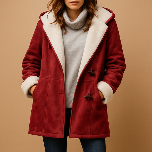 Faux Shearling Hooded Coat | Toggle Closure | Soft Suede Finish
