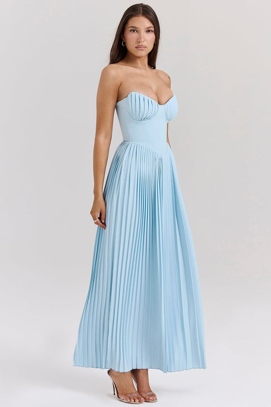 Aurora Pleated Maxi Dress | Corset Bodice | Strapless Silhouette