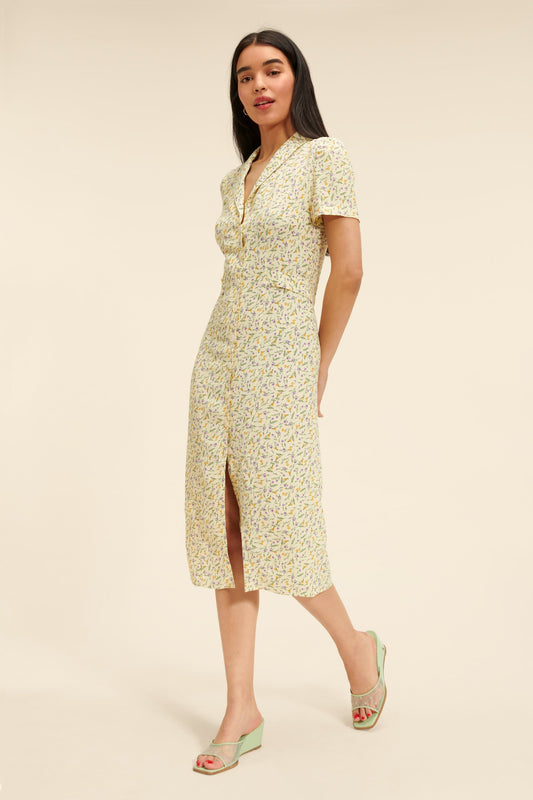 Silk-Blend Floral Midi Dress | Button Front | Short Sleeves
