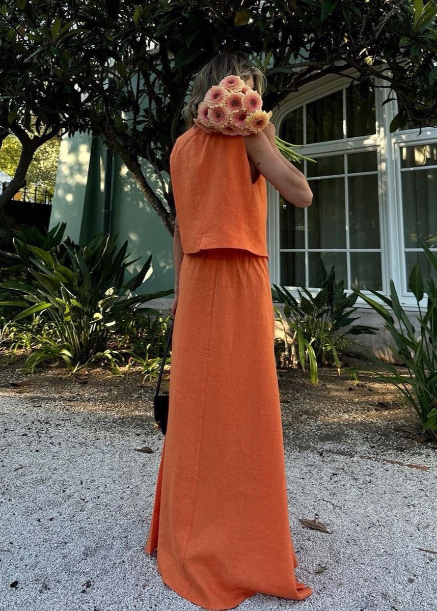 Solara - Sleeveless Linen Vest & Maxi Skirt Set