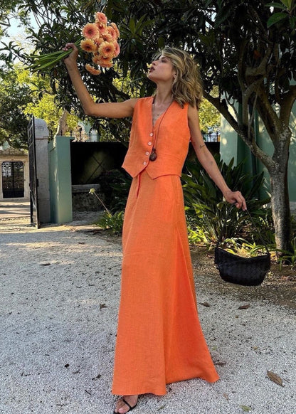 Solara - Sleeveless Linen Vest & Maxi Skirt Set