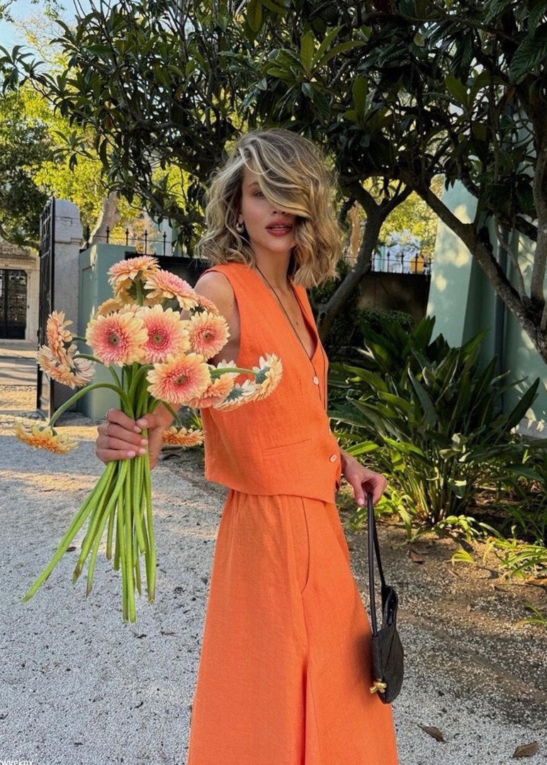 Solara - Sleeveless Linen Vest & Maxi Skirt Set