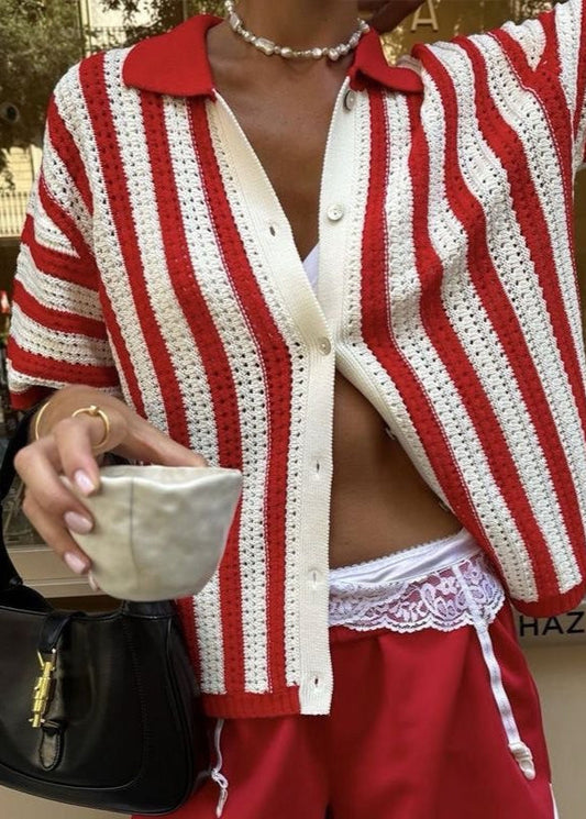 Marseille Stripe - Crochet Knit Button-Up Shirt