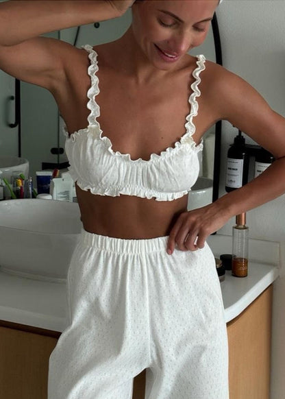 Frill Bloom - Ruffled Crop Top & Wide-Leg Pants Set