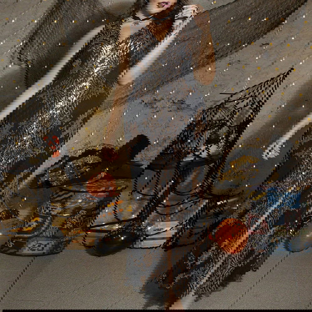 plus Size Sequined Embroidered Sleeveless Evening Dress