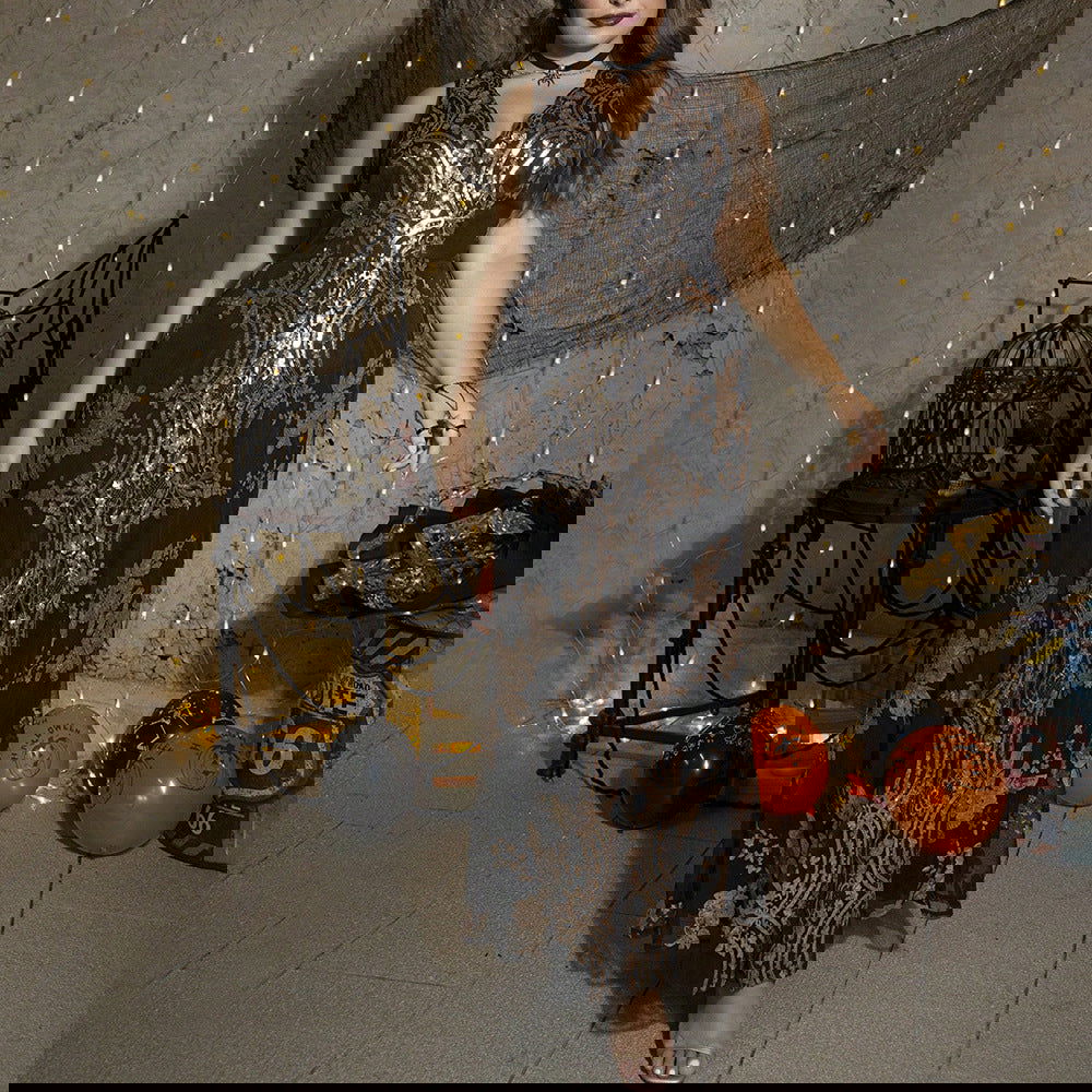 plus Size Sequined Embroidered Sleeveless Evening Dress