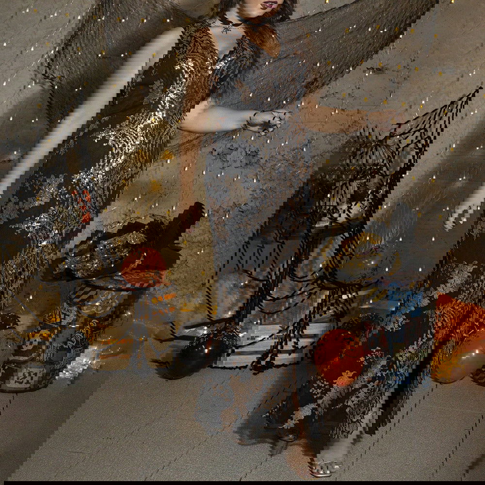 plus Size Sequined Embroidered Sleeveless Evening Dress