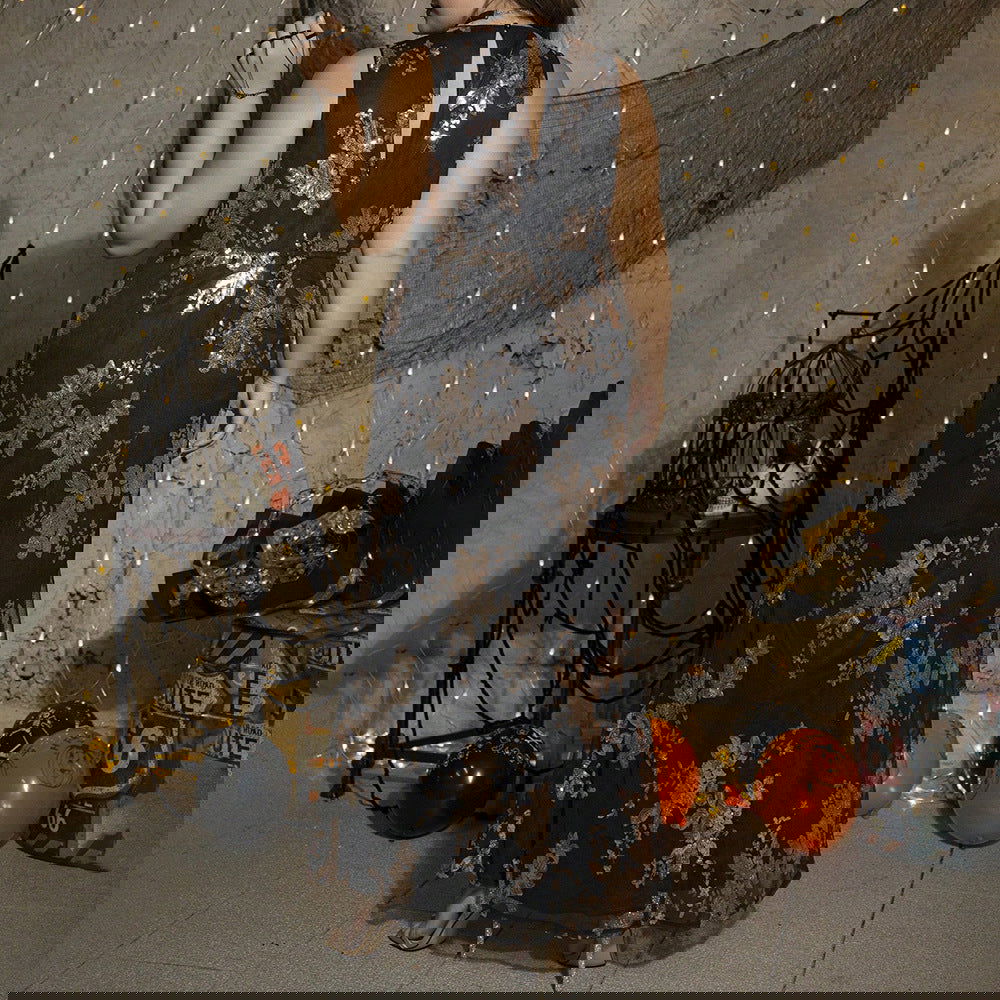 plus Size Sequined Embroidered Sleeveless Evening Dress