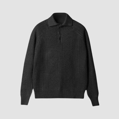 Knitted Polo Sweater | Textured Knit | Turn-Down Collar