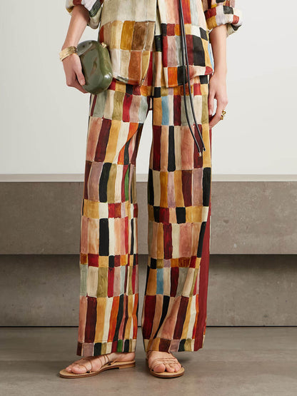 Retro Floral Print Loose Linen Button-Up Shirt