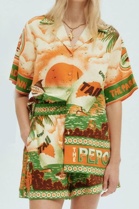 Unique Printed Sunny Afternoon Printed Shorts Two-Piece Set
