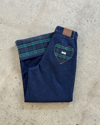 Check Patch Roll Up Denim Pants