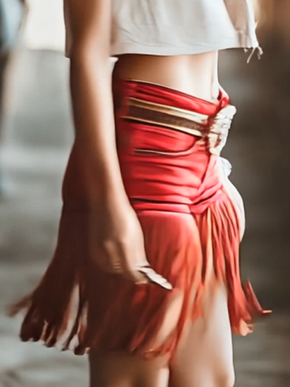 【24-hour shipping out】Western Vintage Red Tassel Shorts