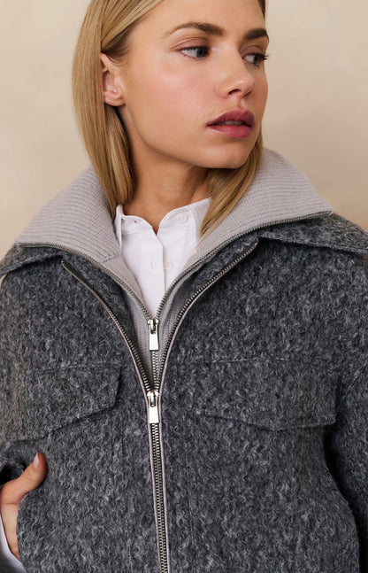 Maison Bouclé Zip Jacket | Cropped Fit | Textured Wool Effect