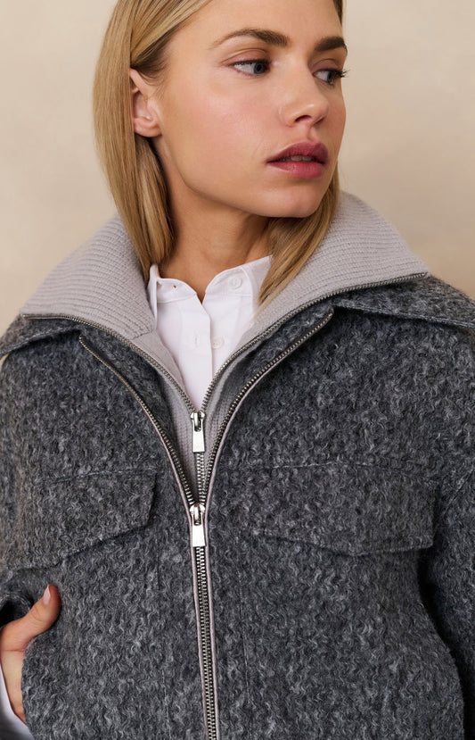 Maison Bouclé Zip Jacket | Cropped Fit | Textured Wool Effect