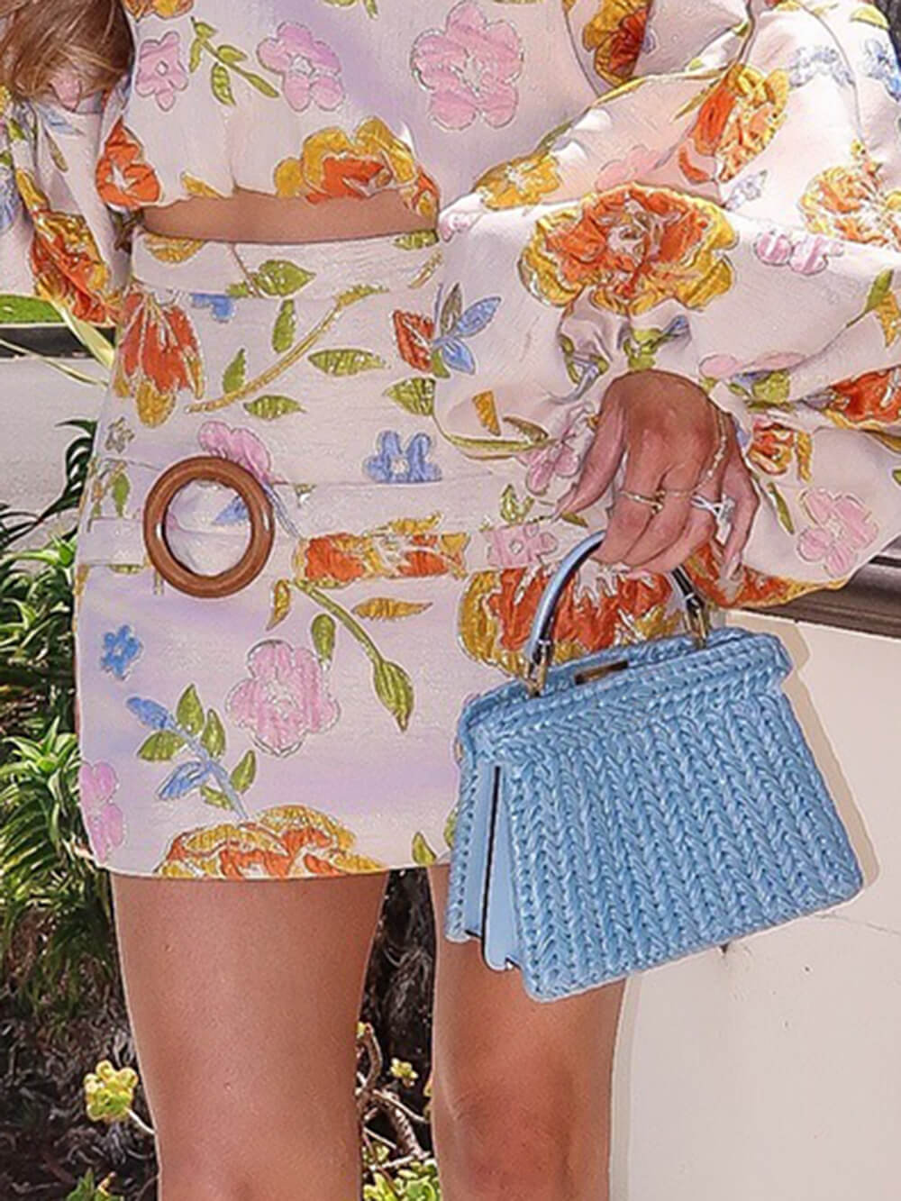 Retro Floral Print Puff Sleeve Crop Top