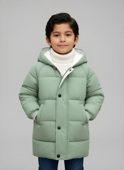 Hooded Jacket Medium Length Warm Zip Up Coat Winter